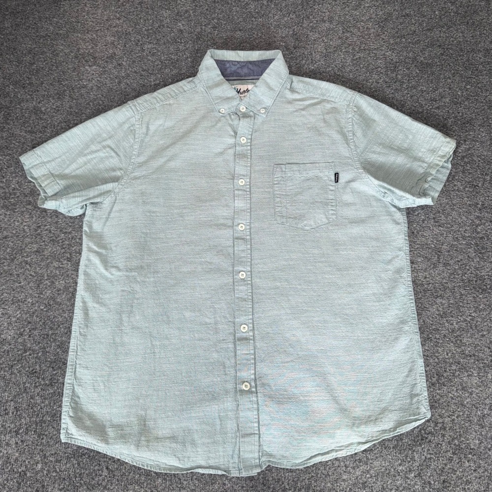 Hurley Mens Short Sleeve Button Down Shirt Light Green Cotton Large 10431